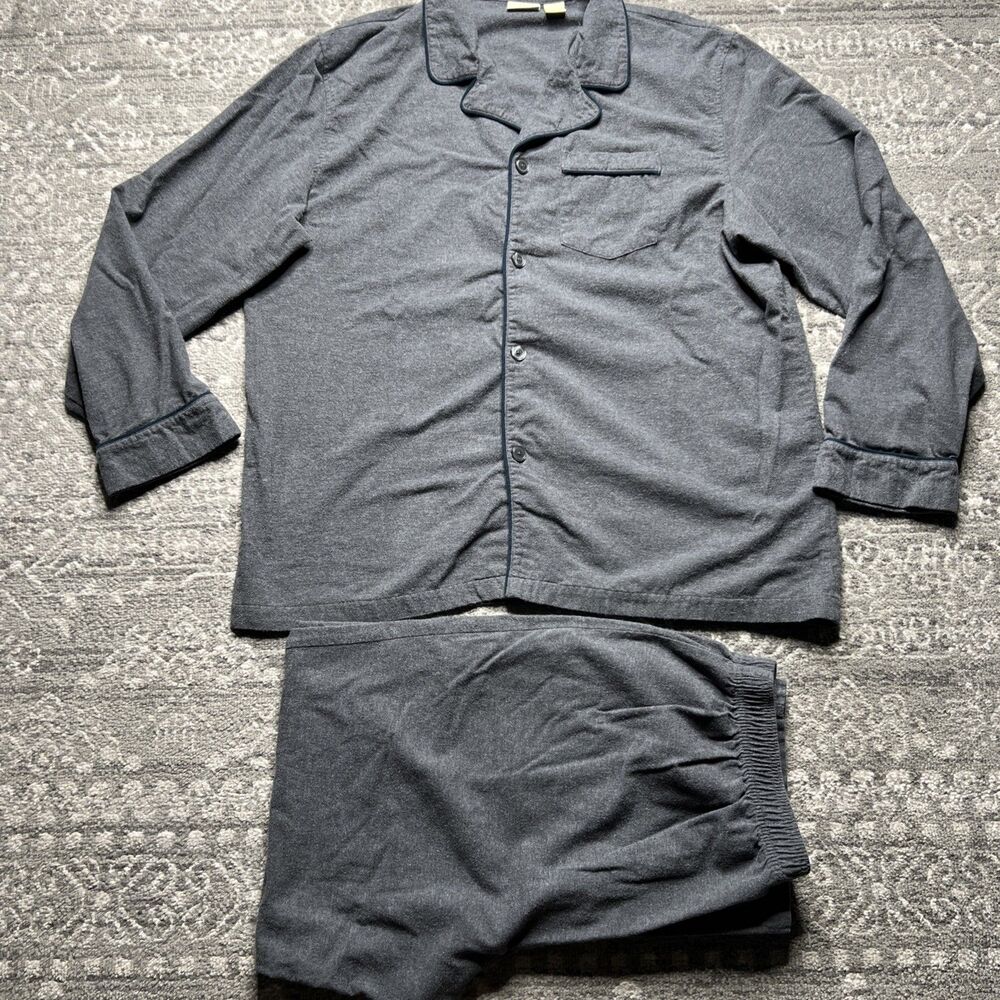 LL Bean Mens Gray Flannel Pajama Set Size XL 100% Cotton Grandpa Cabin Lounge